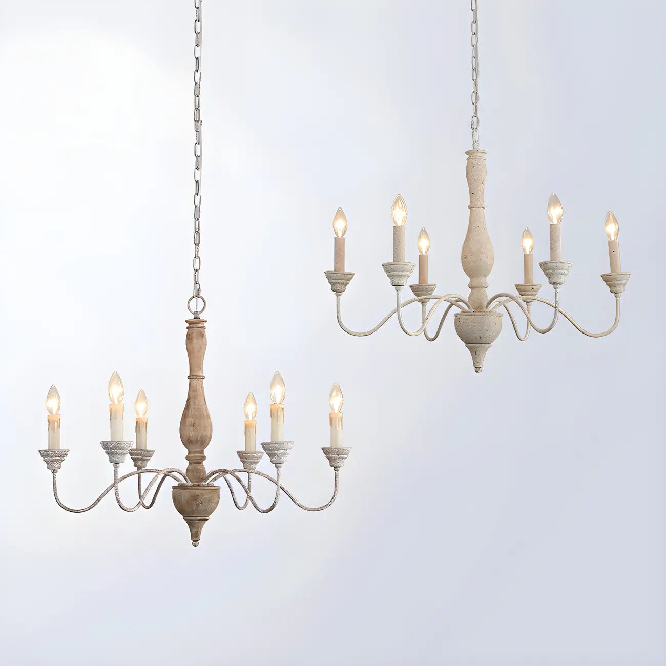 Lampadario classico in legno a 6 luci con candelabro e catena di montaggio