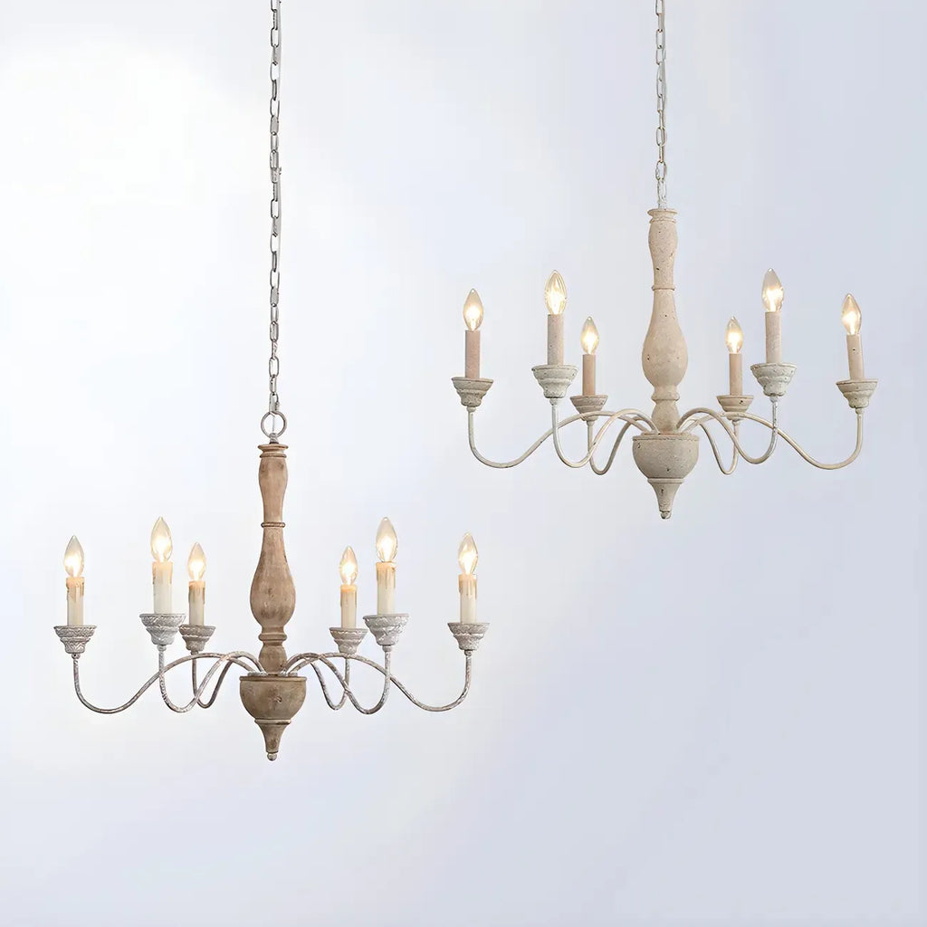 Lampadario classico in legno a 6 luci con candelabro e catena di montaggio
