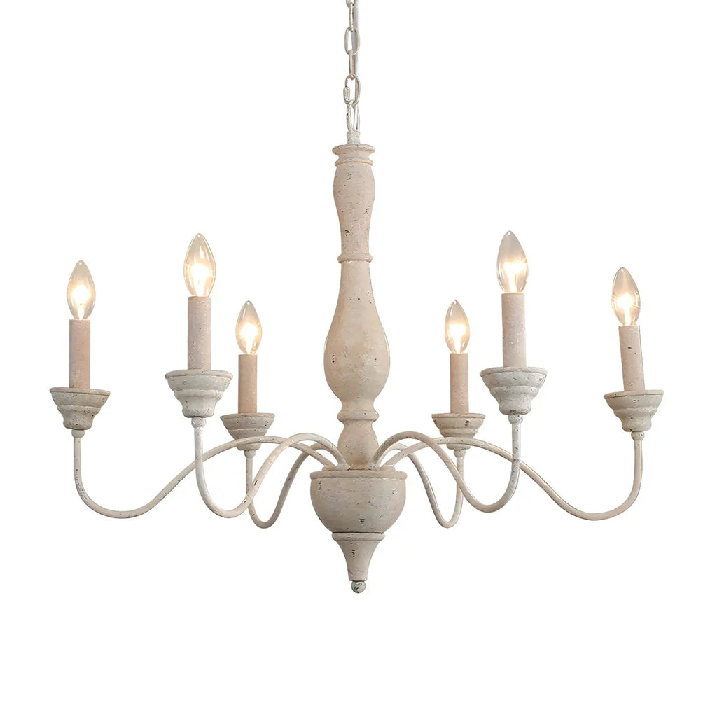Lampadario classico in legno a 6 luci con candelabro e catena di montaggio