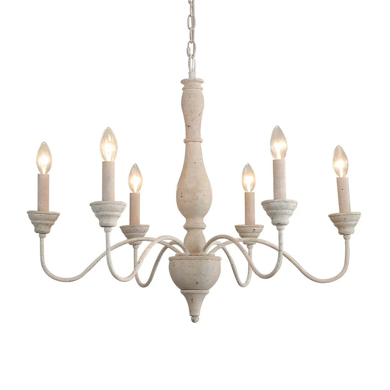 Lampadario classico in legno a 6 luci con candelabro e catena di montaggio