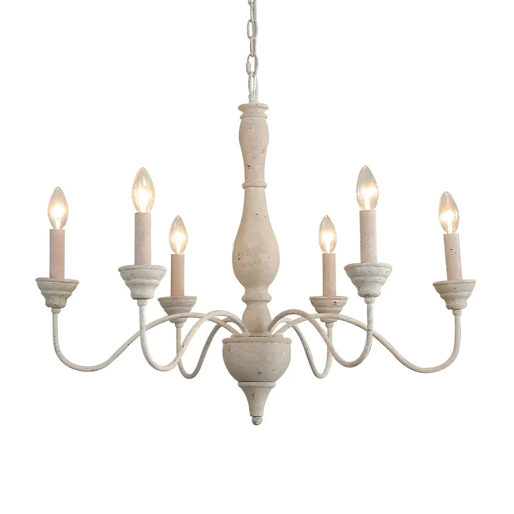 Lampadario classico in legno a 6 luci con candelabro e catena di montaggio