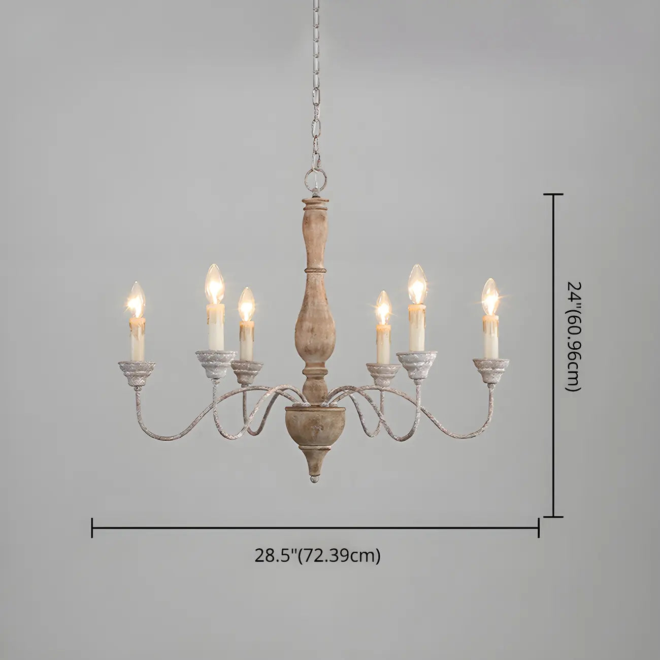 Lampadario classico in legno a 6 luci con candelabro e catena di montaggio