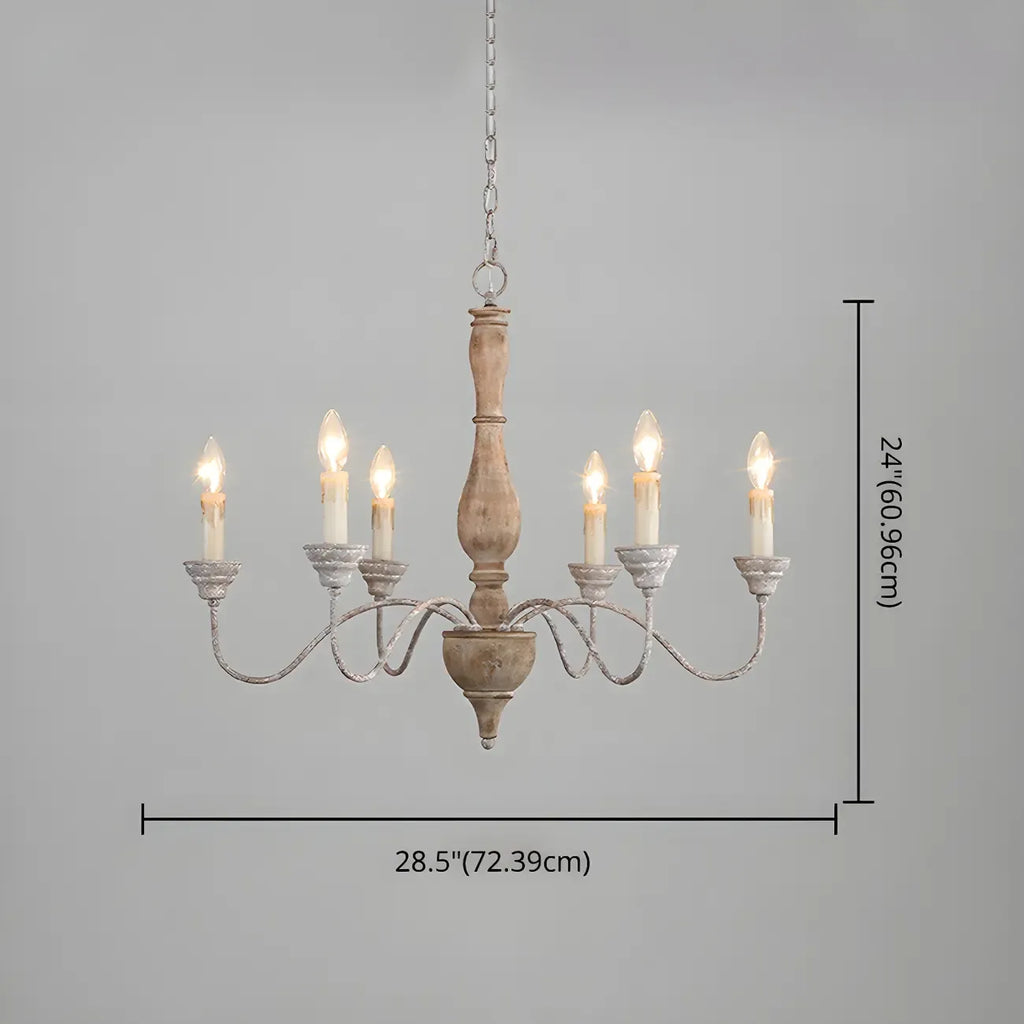 Lampadario classico in legno a 6 luci con candelabro e catena di montaggio