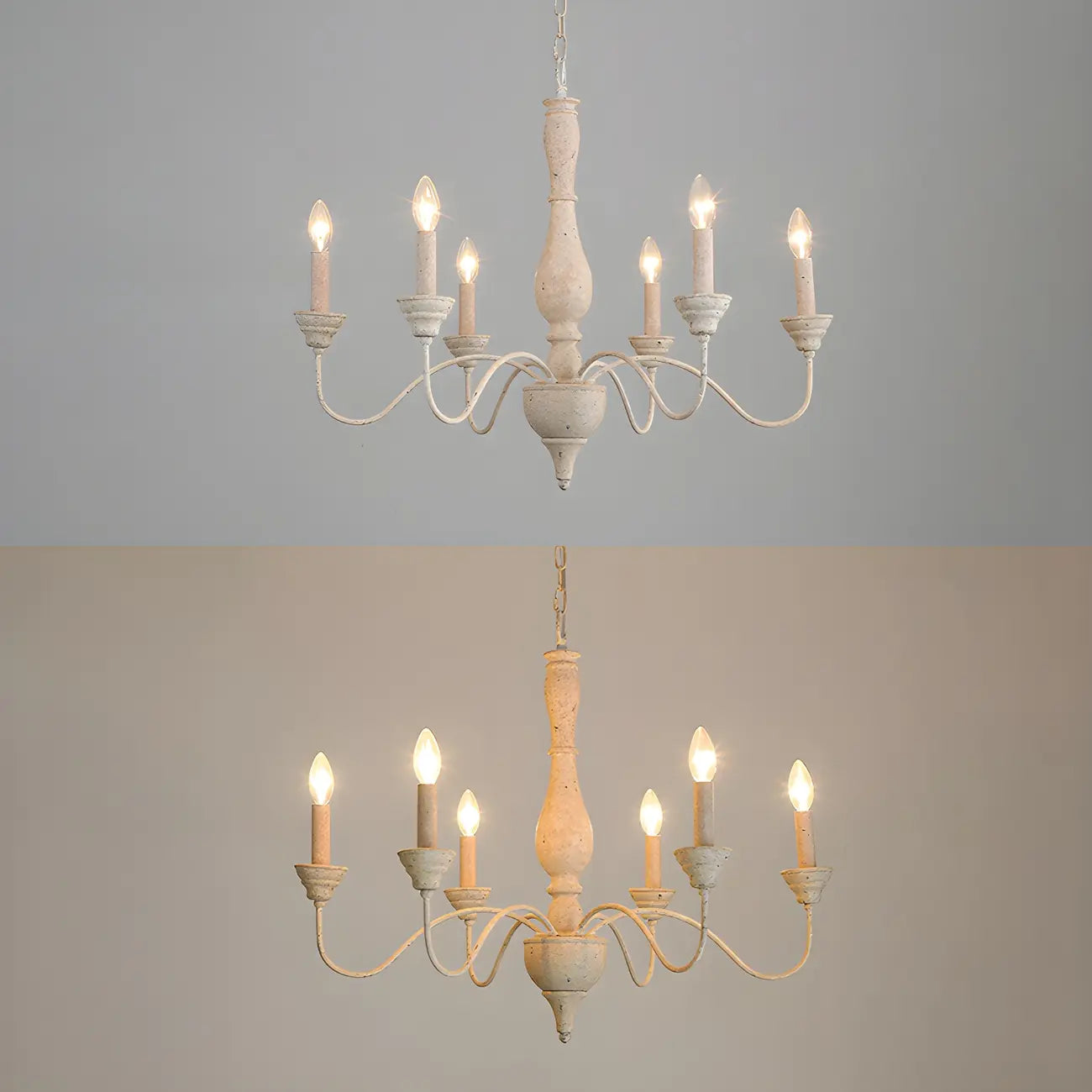Lampadario classico in legno a 6 luci con candelabro e catena di montaggio