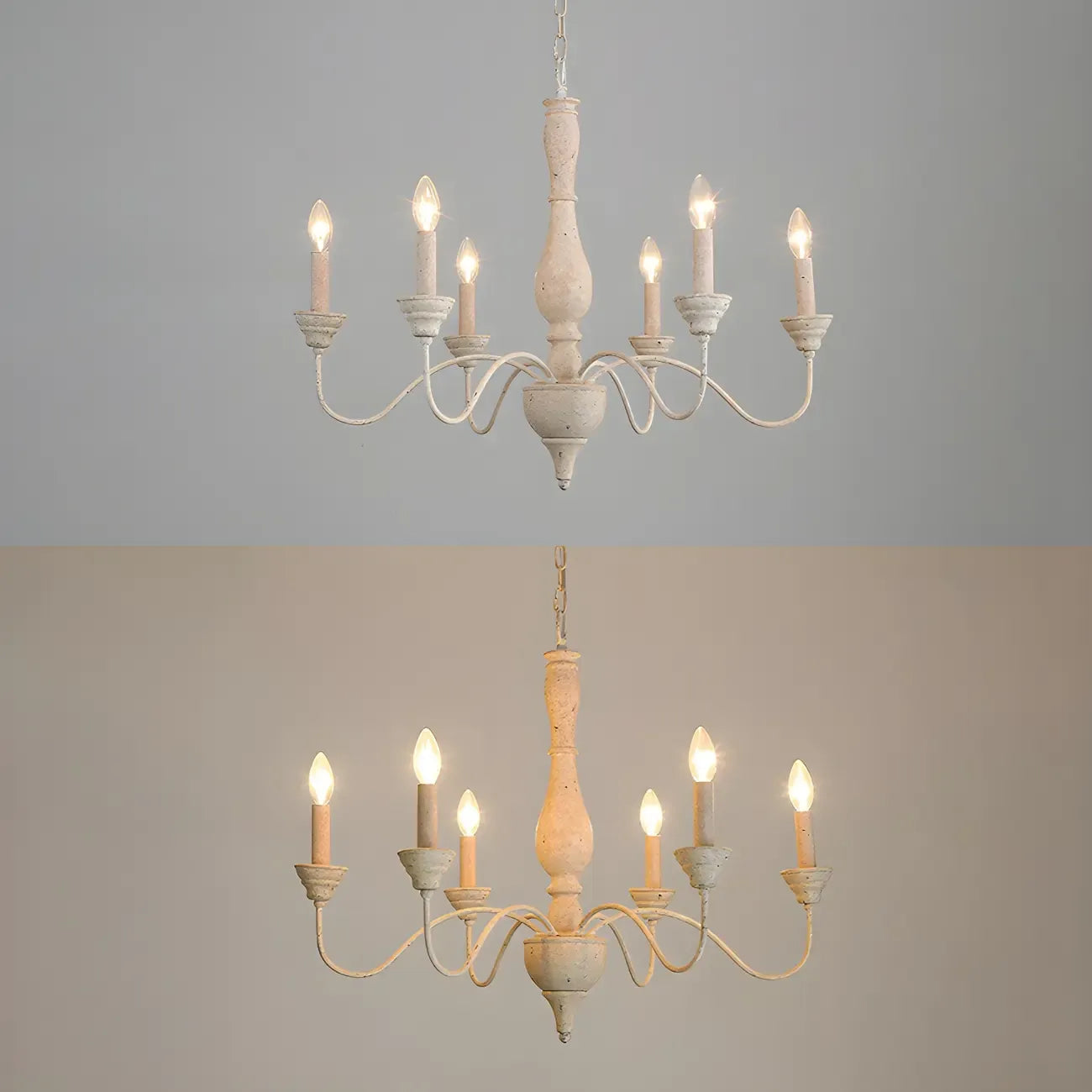 Lampadario classico in legno a 6 luci con candelabro e catena di montaggio