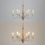 Lampadario classico in legno a 6 luci con candelabro e catena di montaggio