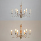 Lampadario classico in legno a 6 luci con candelabro e catena di montaggio