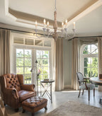 Lampadario classico in legno a 6 luci con candelabro e catena di montaggio