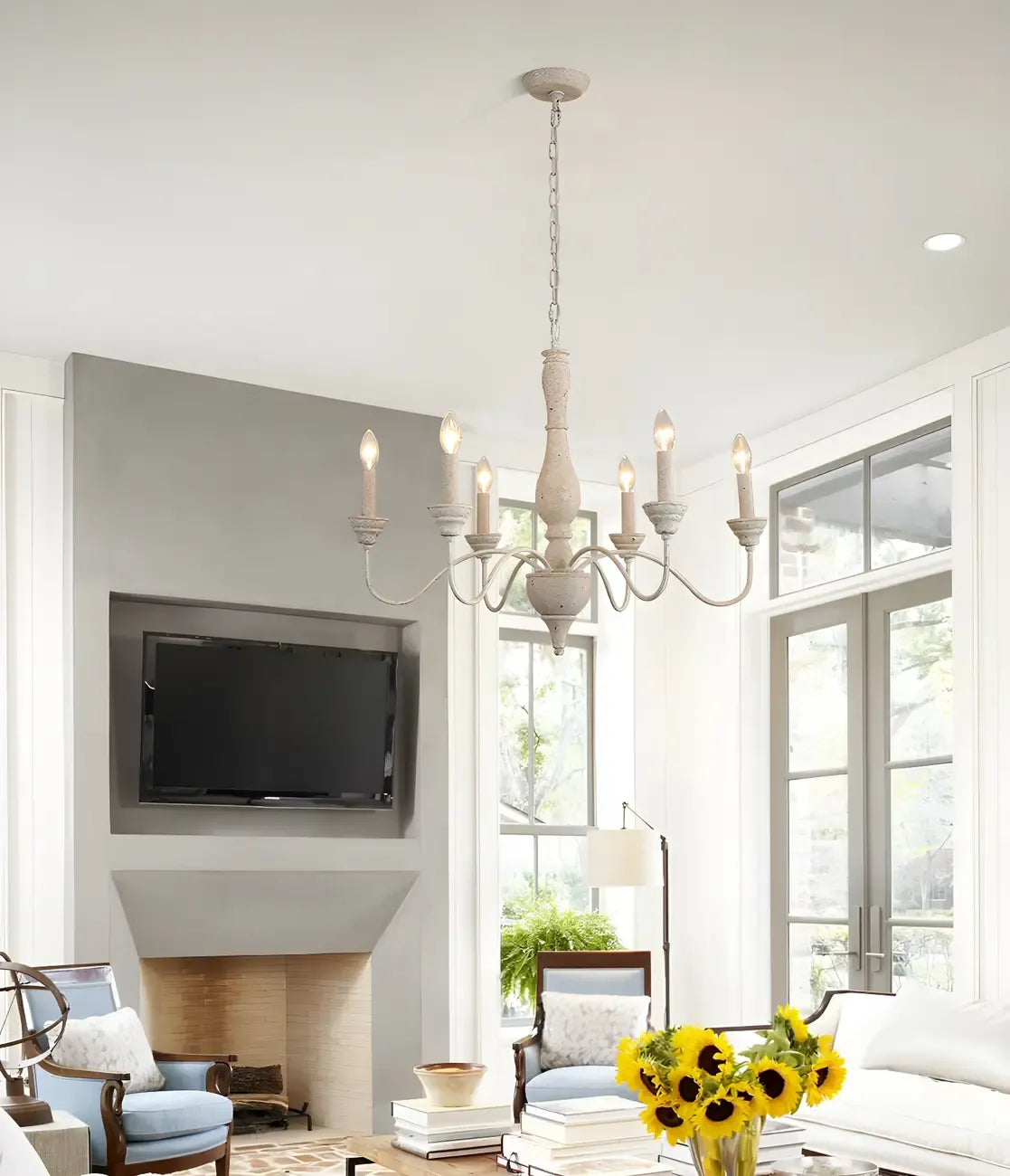 Lampadario classico in legno a 6 luci con candelabro e catena di montaggio