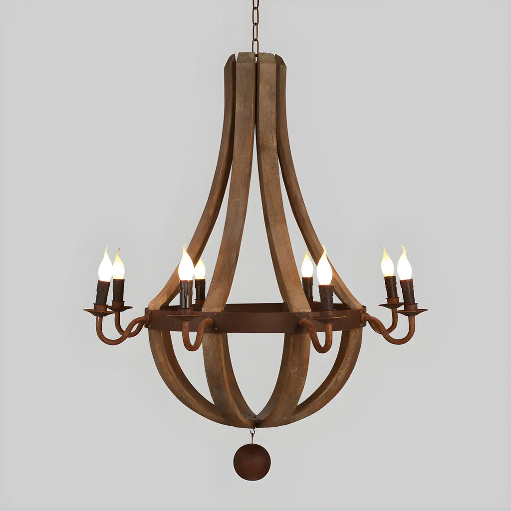 Lustre candélabre rustique en bois sans abat-jour