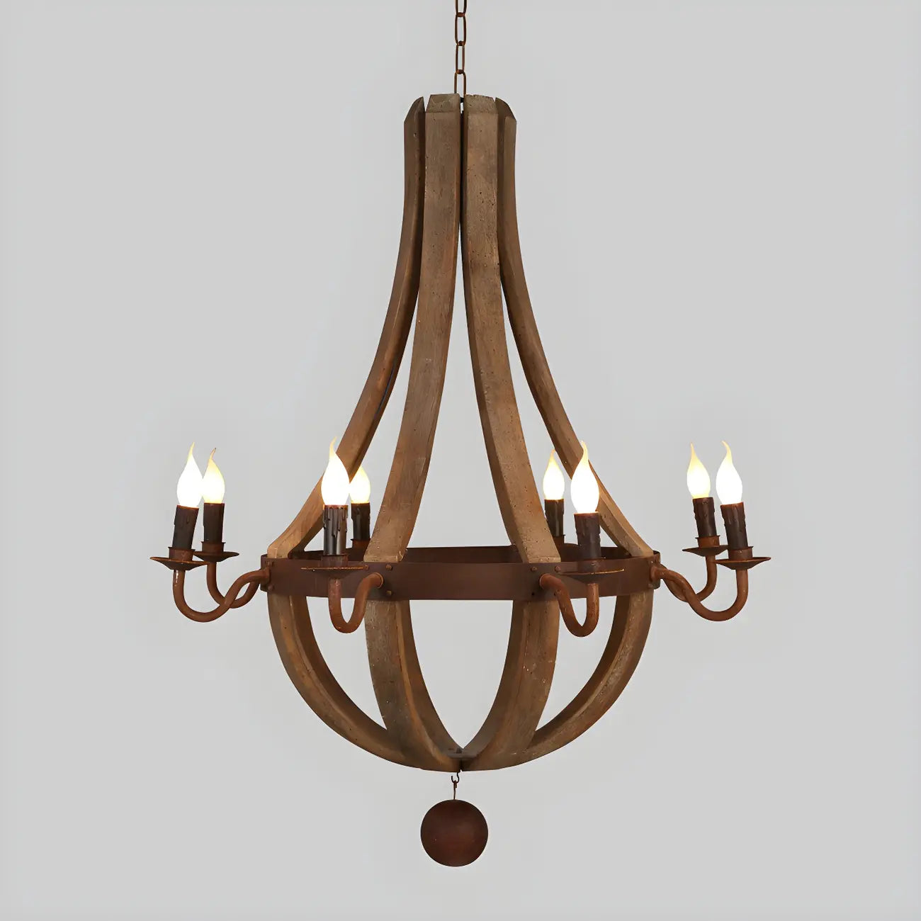 Lustre candélabre rustique en bois sans abat-jour