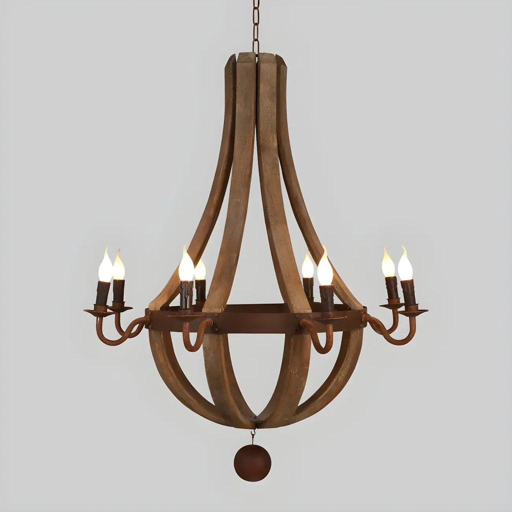 Lustre candélabre rustique en bois sans abat-jour