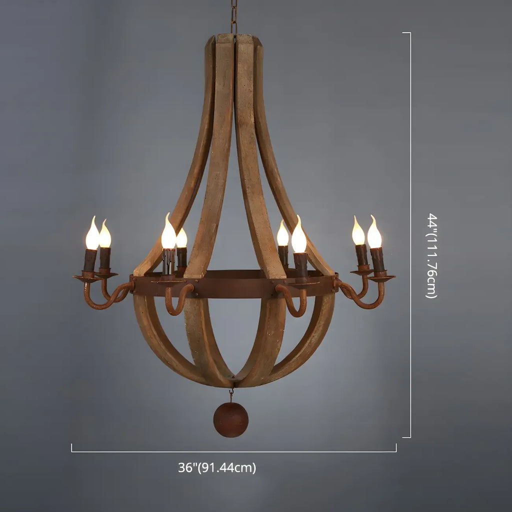 Lustre candélabre rustique en bois sans abat-jour