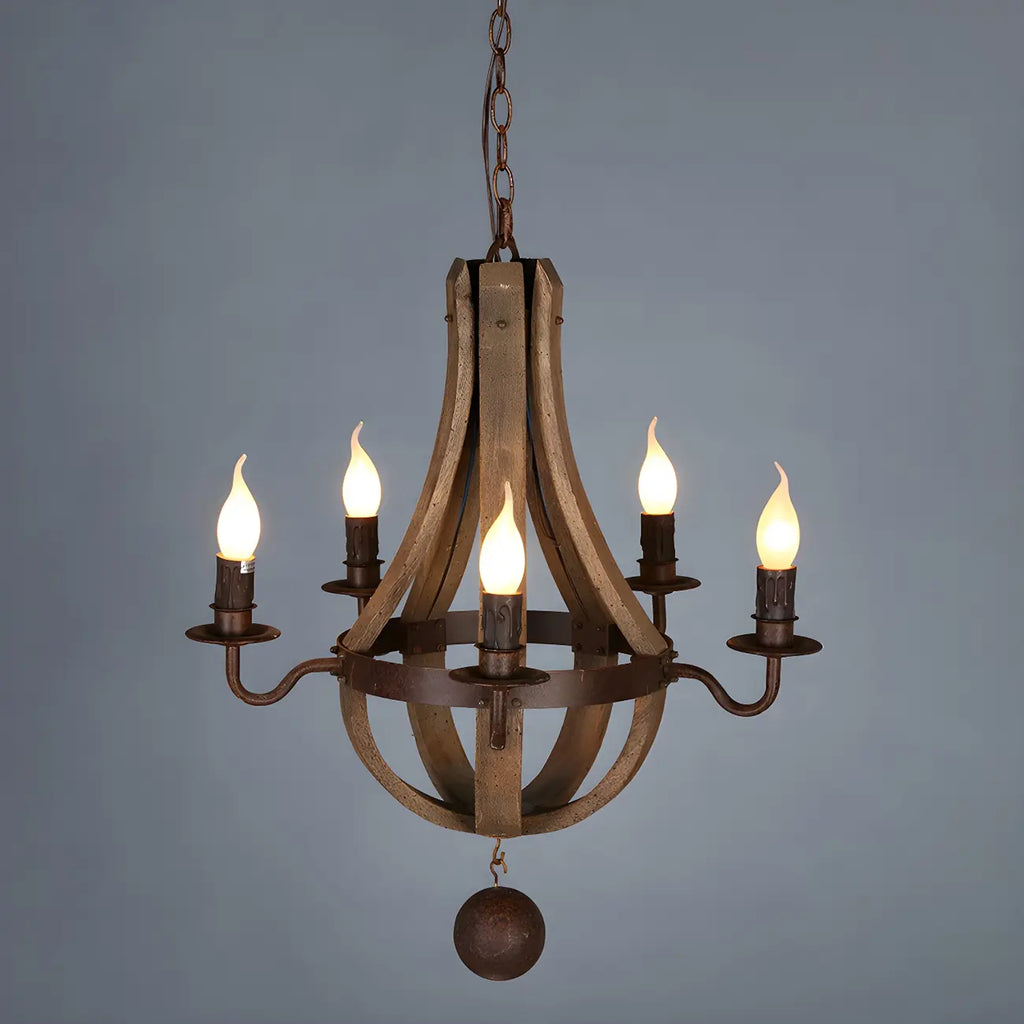 Lustre candélabre rustique en bois sans abat-jour