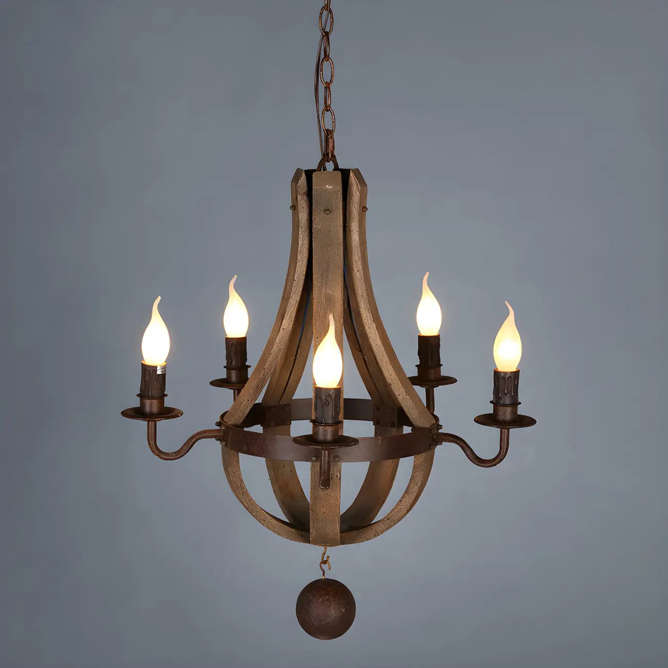 Lustre candélabre rustique en bois sans abat-jour