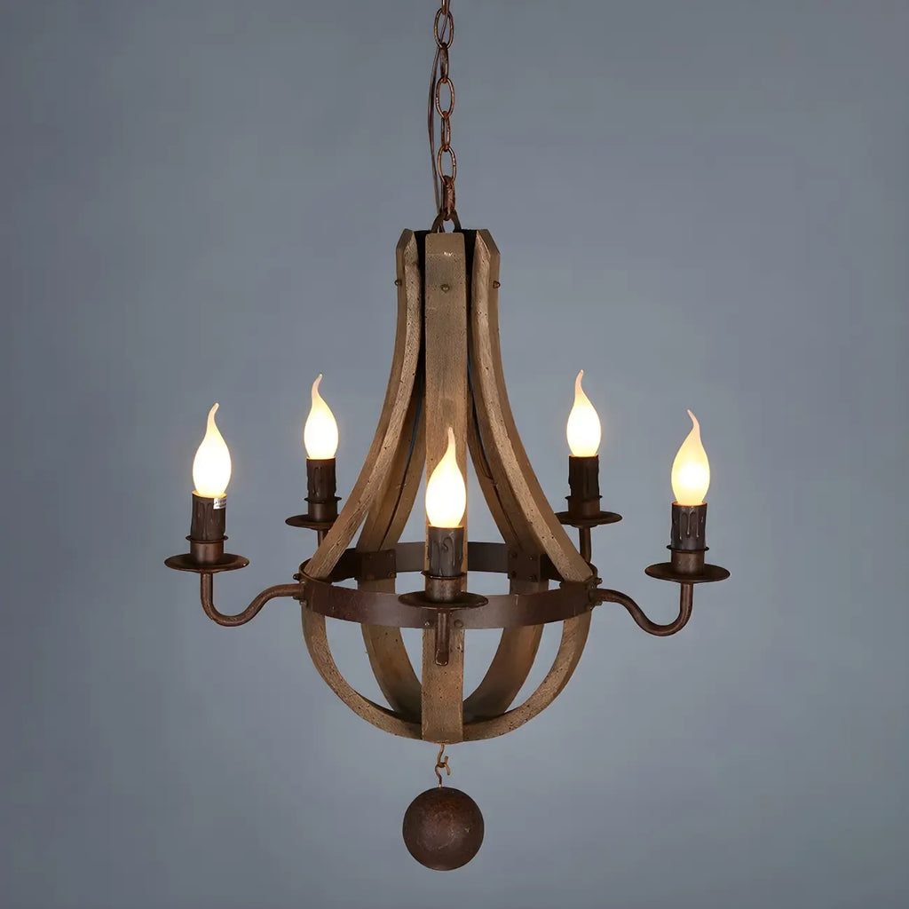Lustre candélabre rustique en bois sans abat-jour