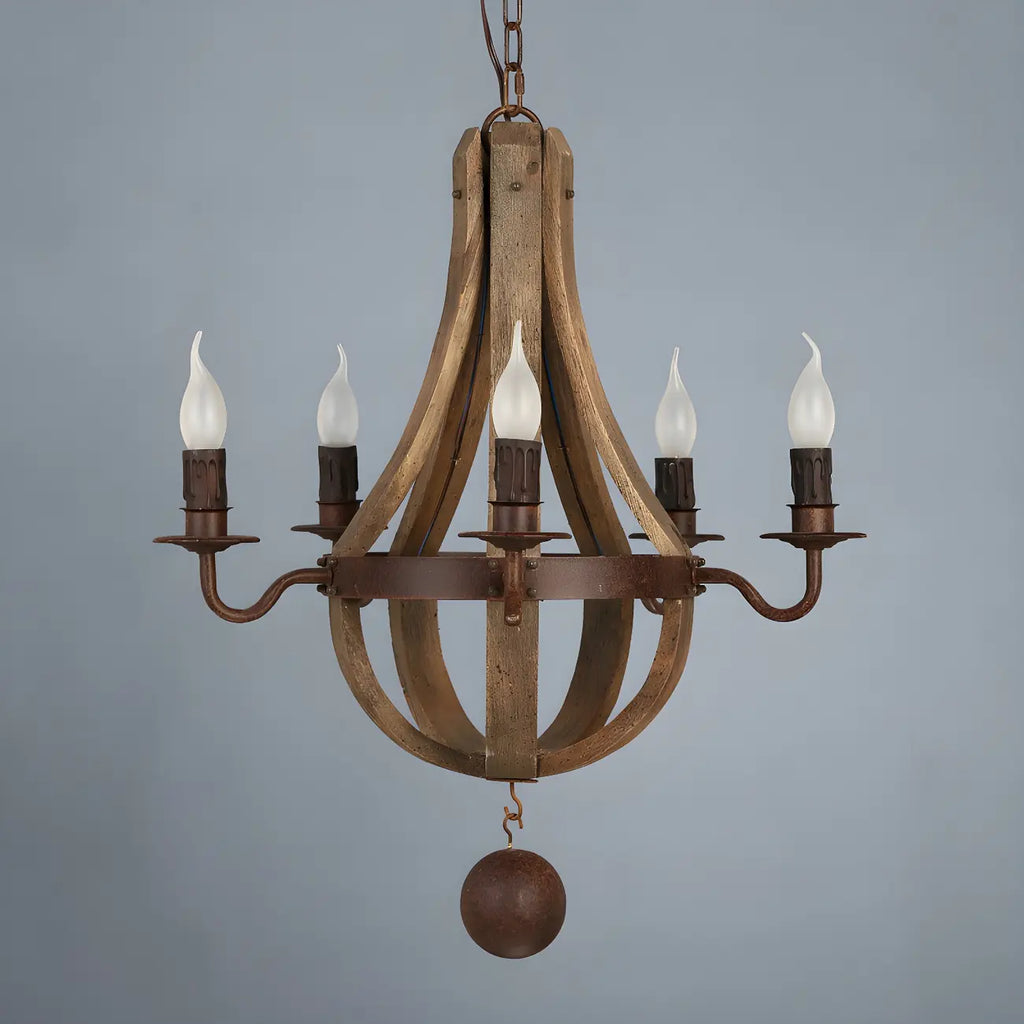 Lustre candélabre rustique en bois sans abat-jour