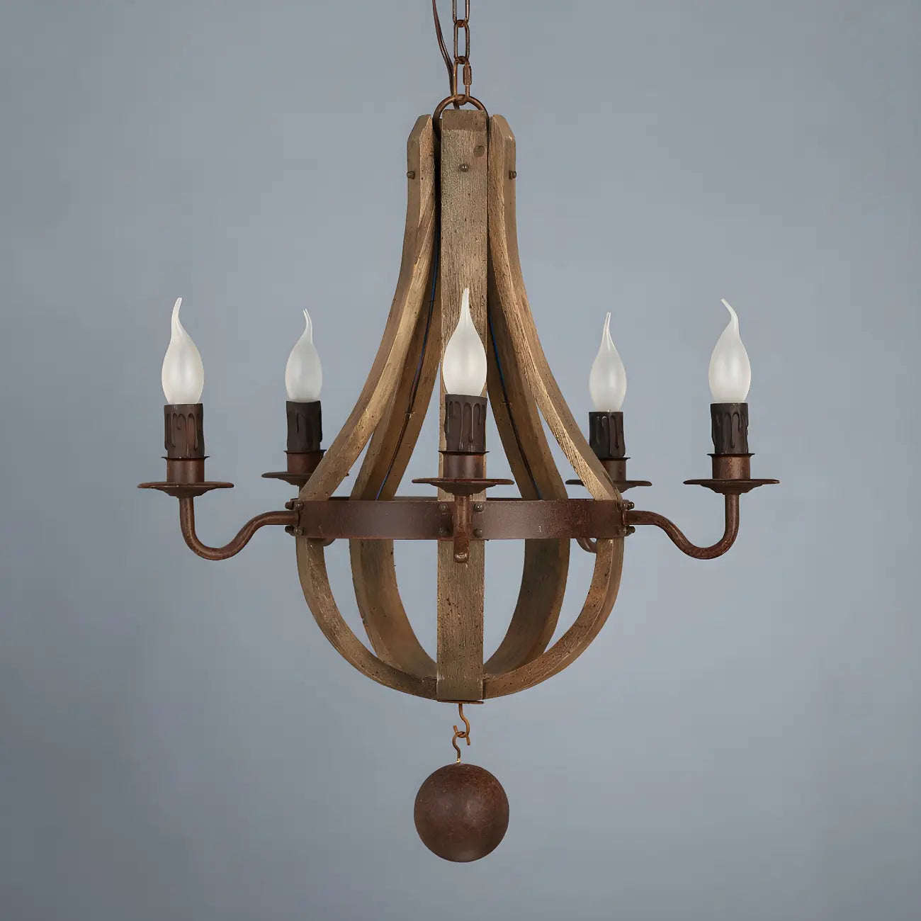 Lustre candélabre rustique en bois sans abat-jour