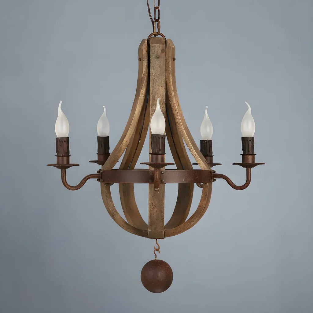 Lustre candélabre rustique en bois sans abat-jour