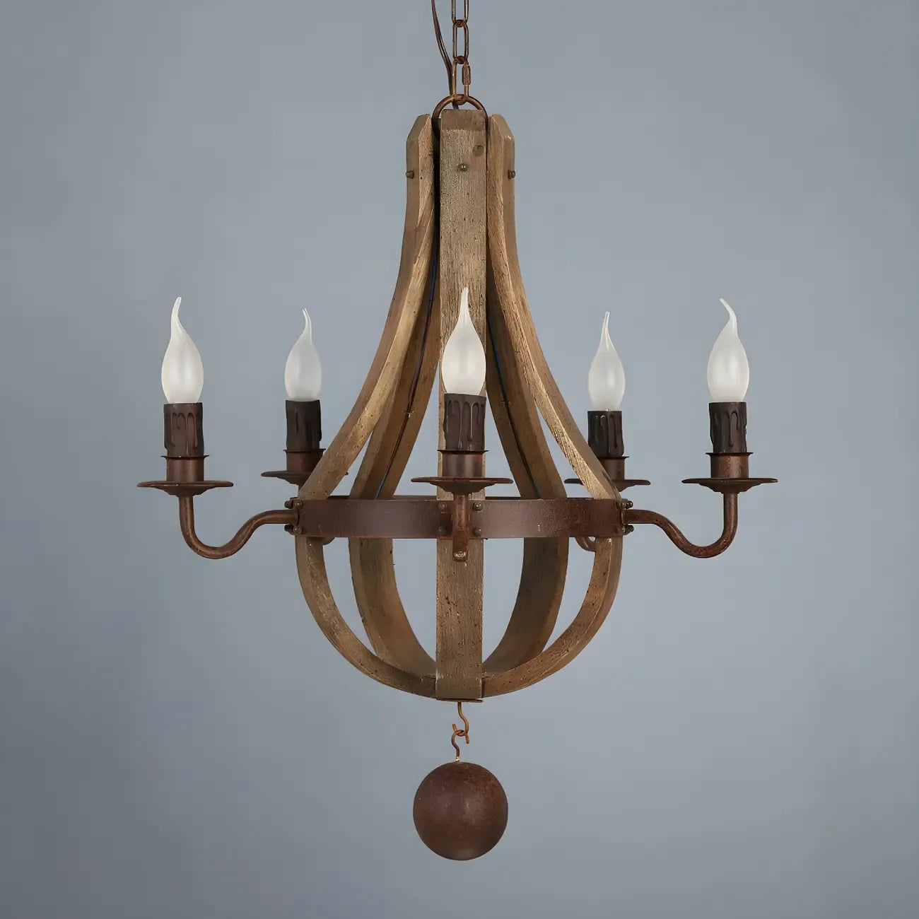 Lustre candélabre rustique en bois sans abat-jour