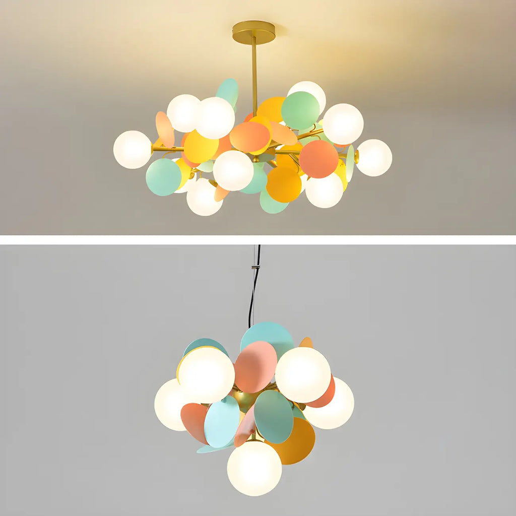 Lustre en verre et métal à sphère pastel en forme d'étoile