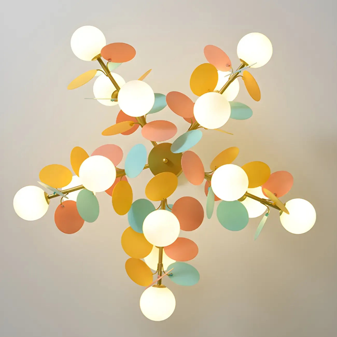 Lustre en verre et métal à sphère pastel en forme d'étoile