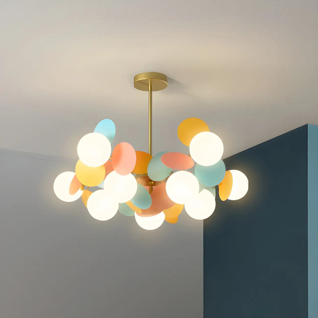 Lustre en verre et métal à sphère pastel en forme d'étoile