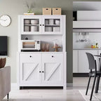 Kitchen Pantry Cabinet with Microwave Stand, Hutch Cabinet with Buffet Cupboard and Adjustable Shelves, for Kitchen, Dining Room