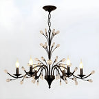 Lampadario a candelabro moderno ed elegante con rami neri e cristalli