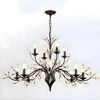Lampadario a candelabro moderno ed elegante con rami neri e cristalli