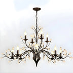 Lampadario a candelabro moderno ed elegante con rami neri e cristalli