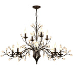 Lampadario a candelabro moderno ed elegante con rami neri e cristalli
