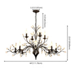 Lampadario a candelabro moderno ed elegante con rami neri e cristalli