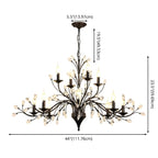 Lampadario a candelabro moderno ed elegante con rami neri e cristalli