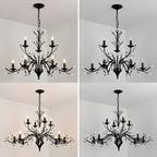 Lampadario a candelabro moderno ed elegante con rami neri e cristalli