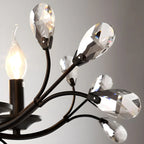 Lampadario a candelabro moderno ed elegante con rami neri e cristalli