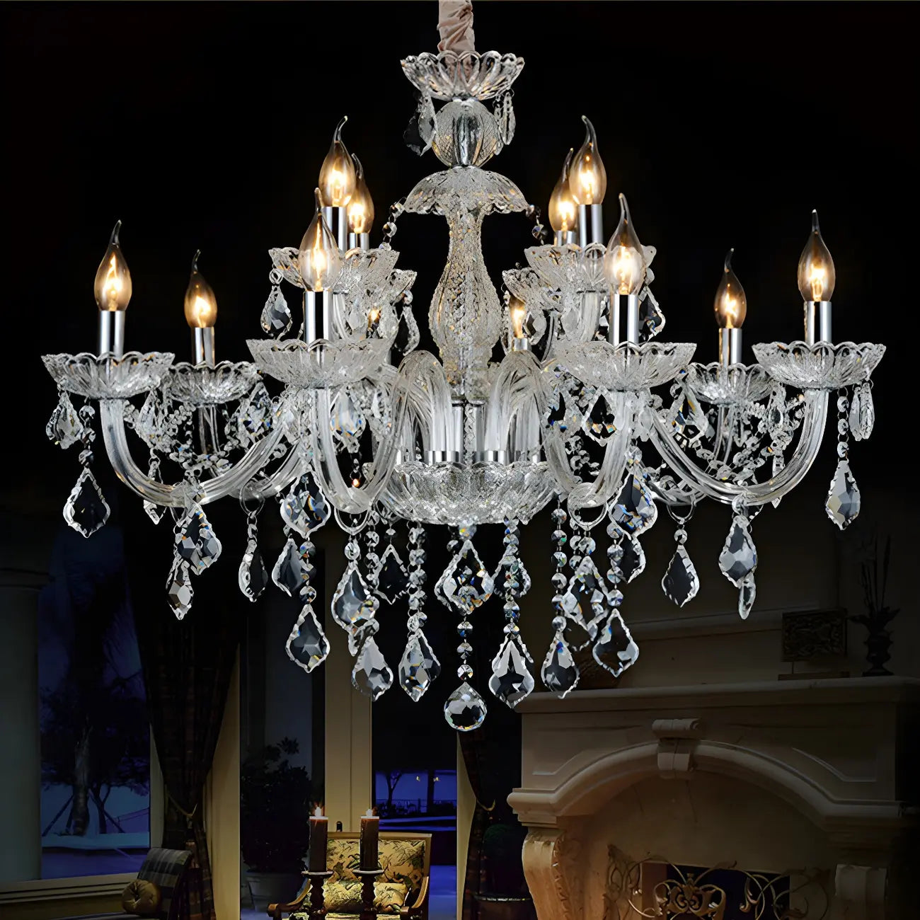 Lustre candélabre en cristal de style moderne du milieu du siècle