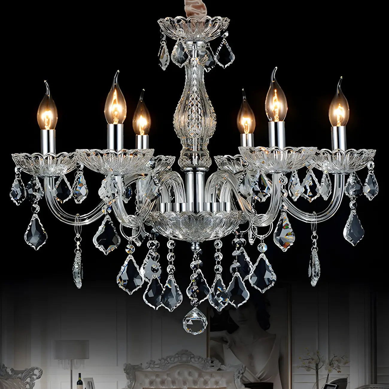 Lustre candélabre en cristal de style moderne du milieu du siècle