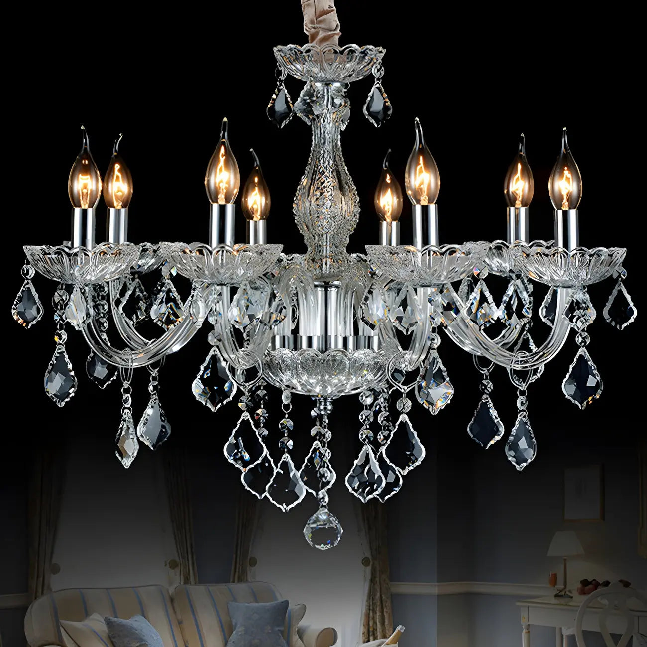 Lustre candélabre en cristal de style moderne du milieu du siècle