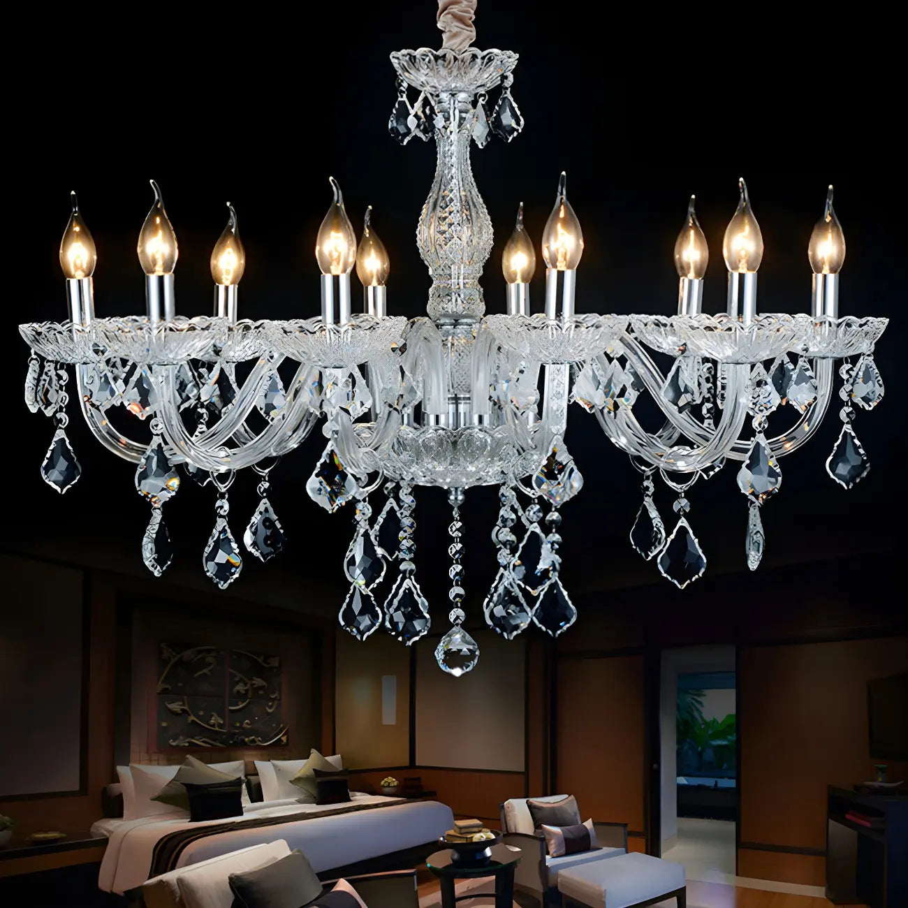Lustre candélabre en cristal de style moderne du milieu du siècle