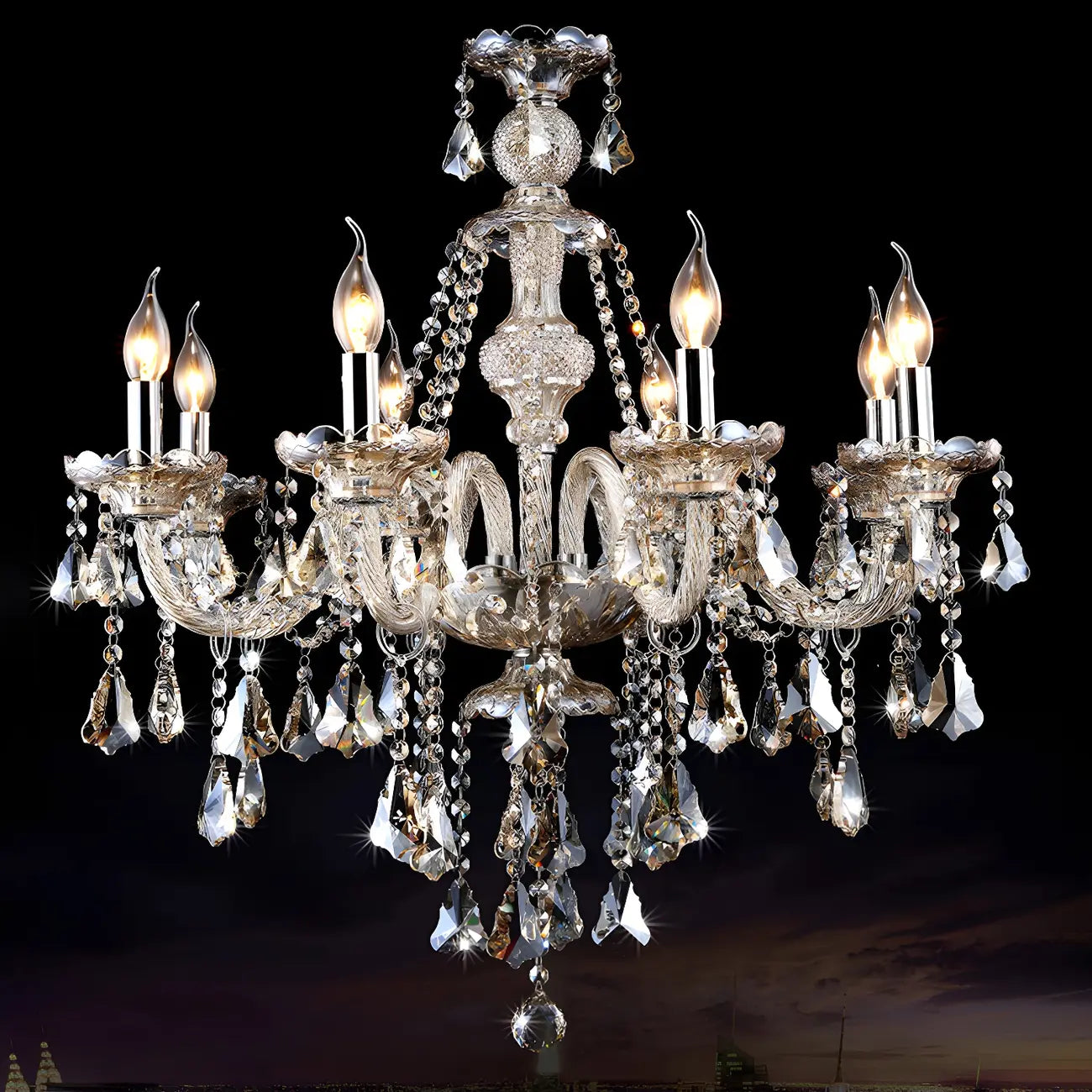 Lustre candélabre en cristal de style moderne du milieu du siècle