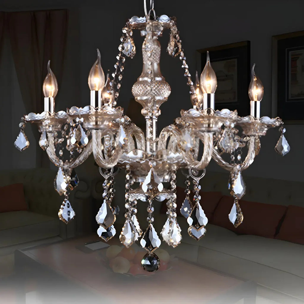 Lustre candélabre en cristal de style moderne du milieu du siècle