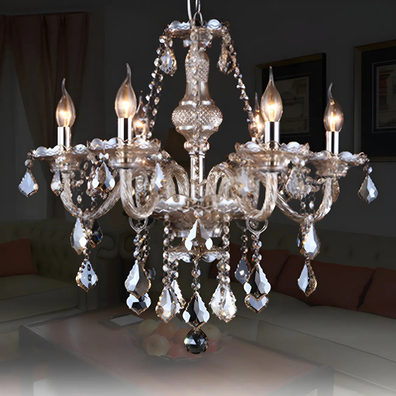 Lustre candélabre en cristal de style moderne du milieu du siècle