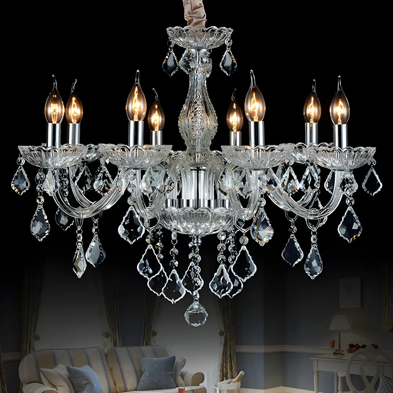 Lustre candélabre en cristal de style moderne du milieu du siècle