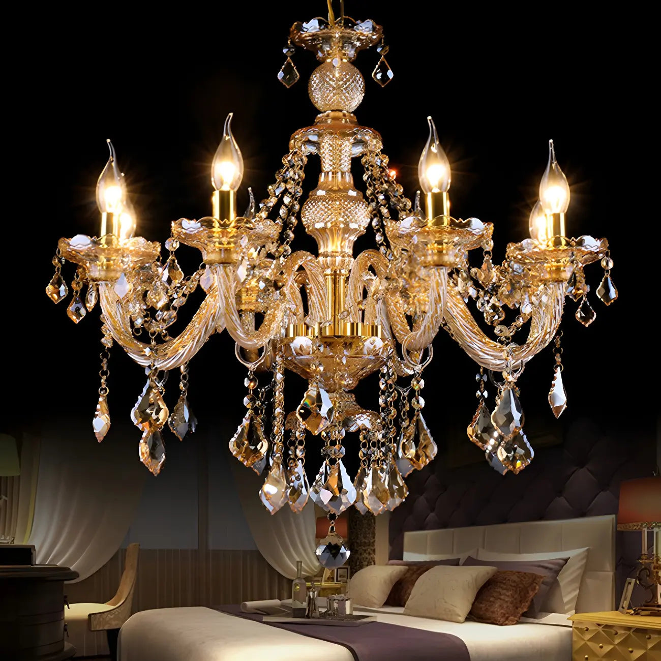 Lustre candélabre en cristal de style moderne du milieu du siècle