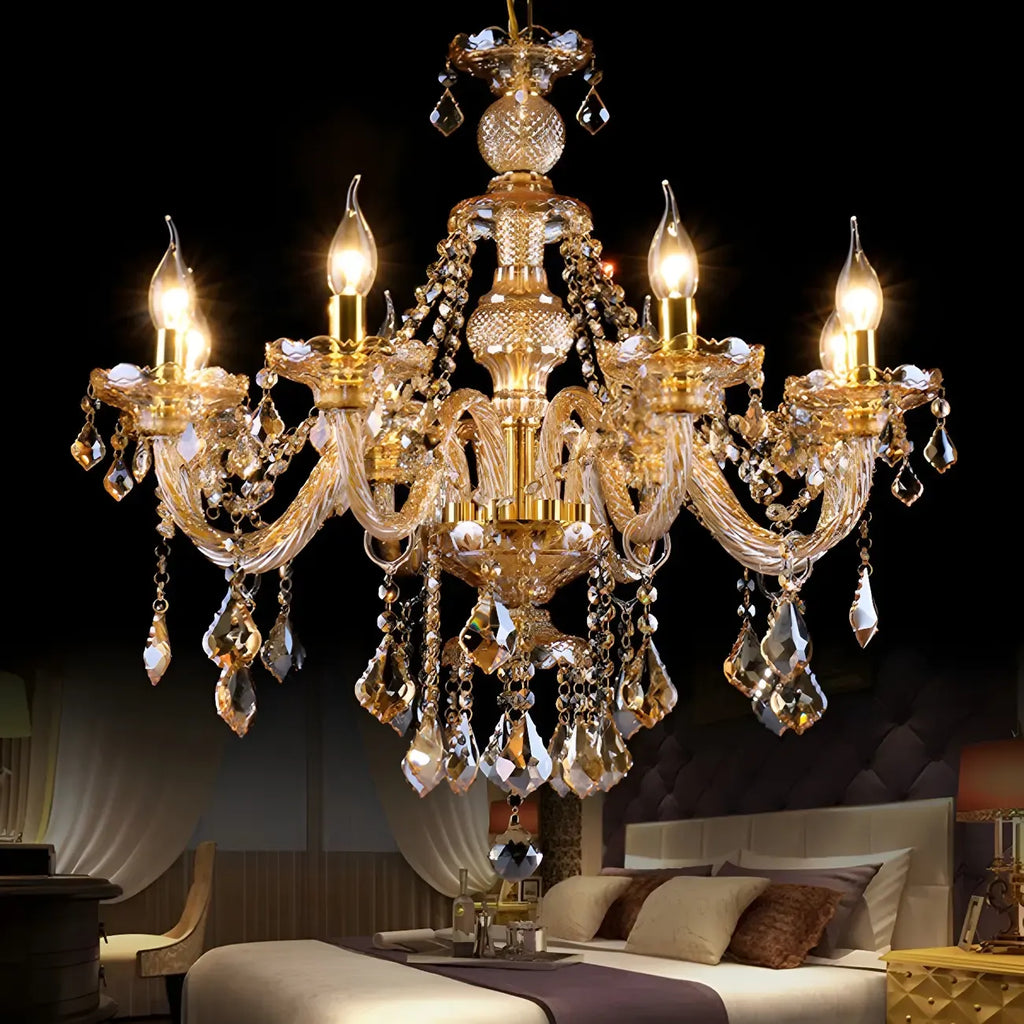 Lustre candélabre en cristal de style moderne du milieu du siècle