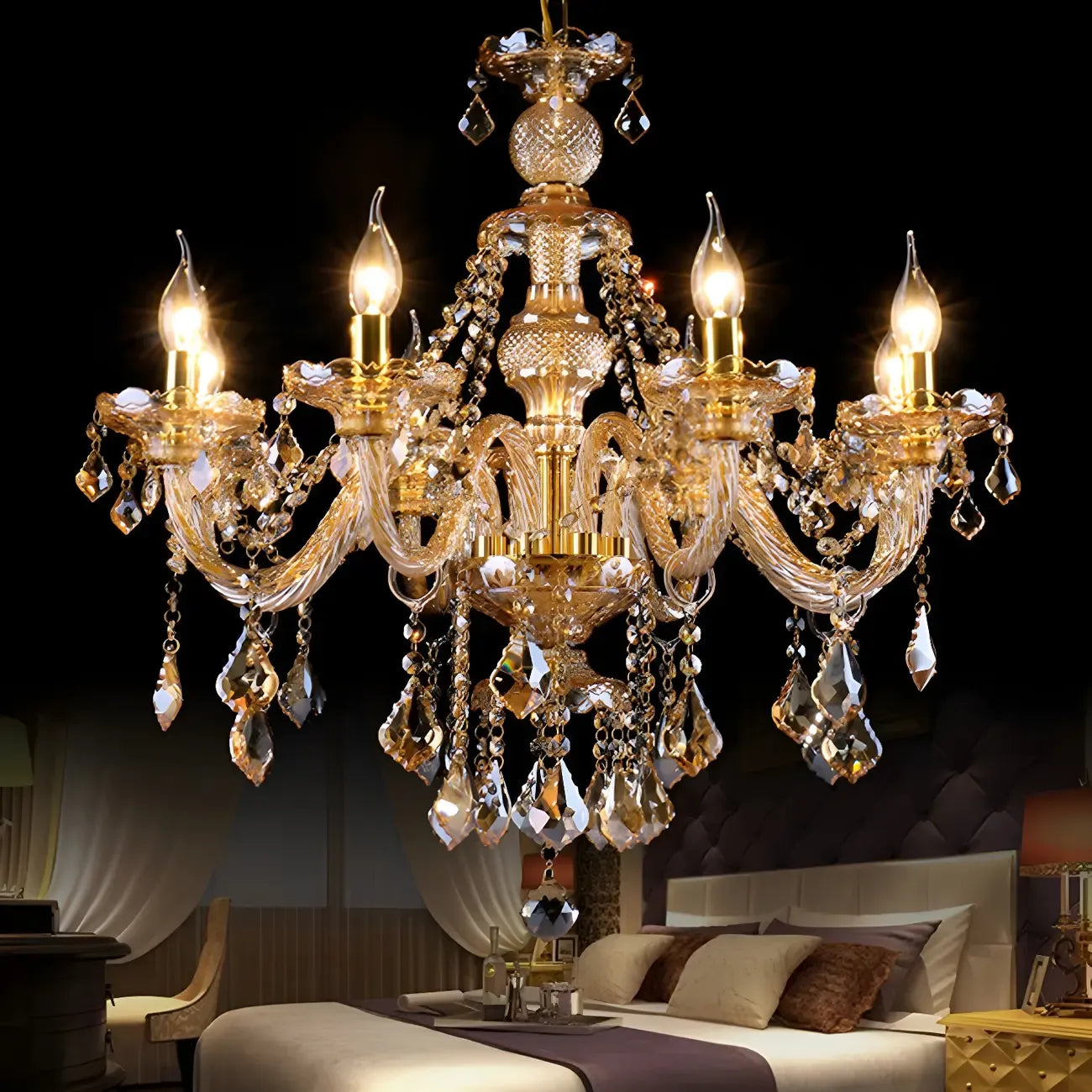 Lustre candélabre en cristal de style moderne du milieu du siècle