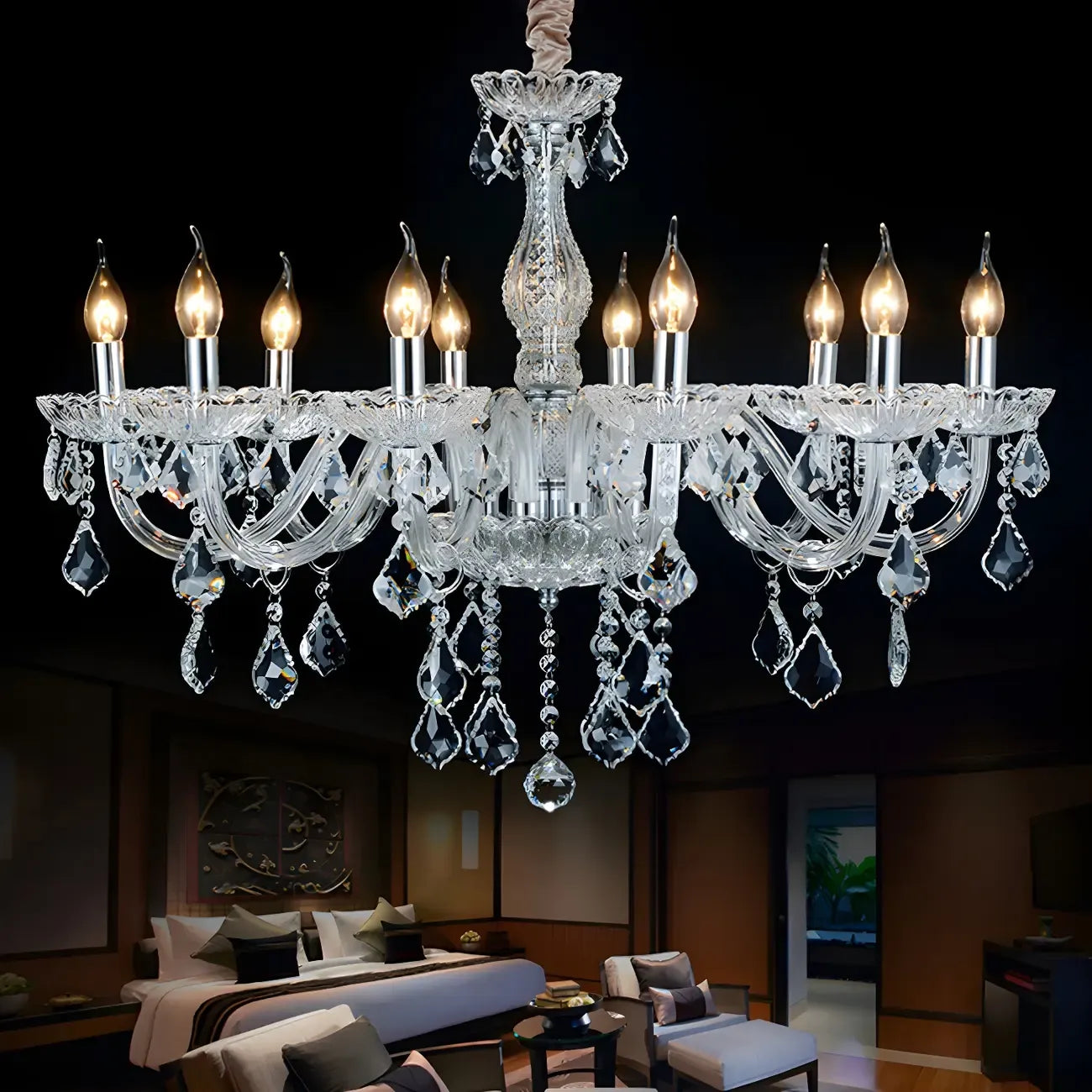Lustre candélabre en cristal de style moderne du milieu du siècle