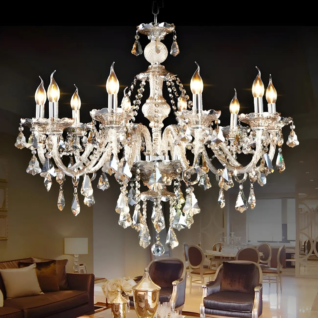Lustre candélabre en cristal de style moderne du milieu du siècle