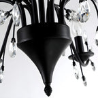 Lampadario a candelabro moderno ed elegante con rami neri e cristalli